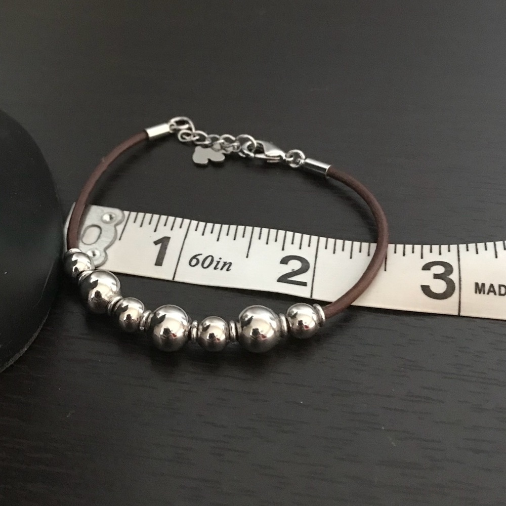 Agatha Paris Brown Leather & Silver Bead Bracelet - Picture 5 of 5